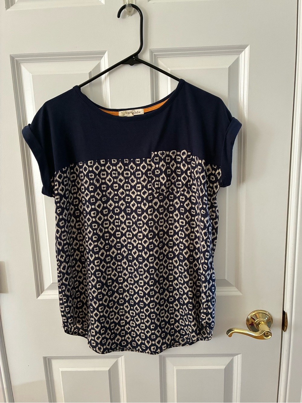 Rewind Navy & Cream Short-Sleeve Patterned Women's Top